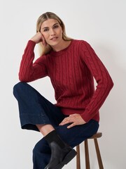 Crew Clothing Red Chunky Cable Knit Crew Neck Jumper - Image 1 of 5