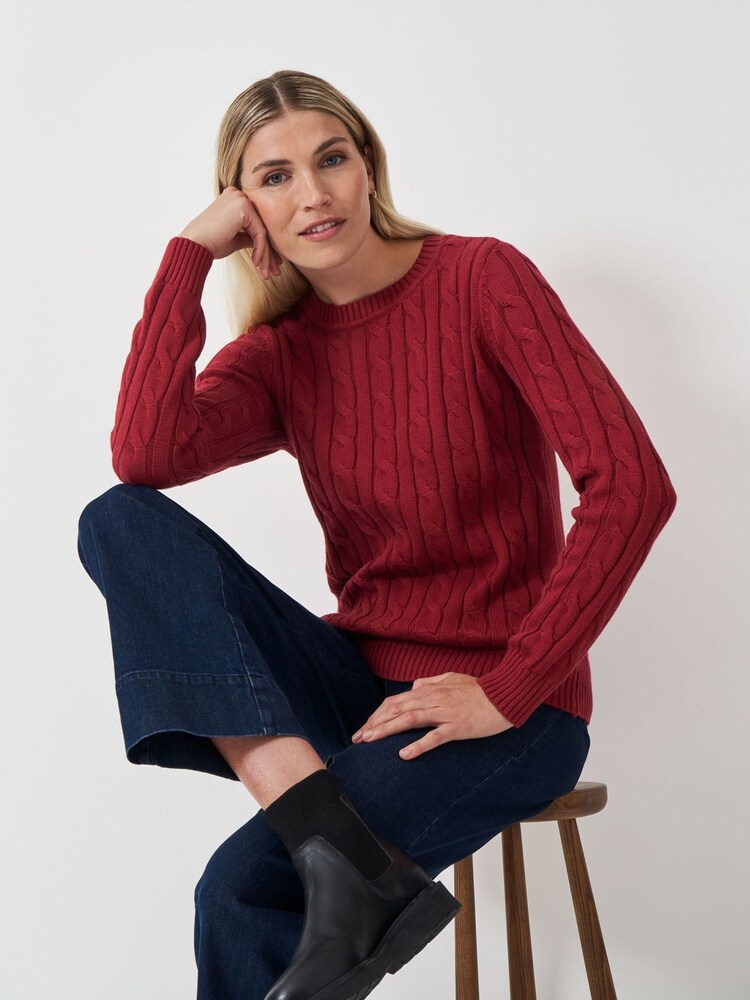 Crew Clothing Red Chunky Cable Knit Crew Neck Jumper - Image 1 of 5