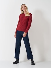 Crew Clothing Red Chunky Cable Knit Crew Neck Jumper - Image 3 of 5