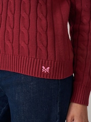 Crew Clothing Red Chunky Cable Knit Crew Neck Jumper - Image 4 of 5