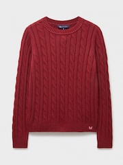 Crew Clothing Red Chunky Cable Knit Crew Neck Jumper - Image 5 of 5