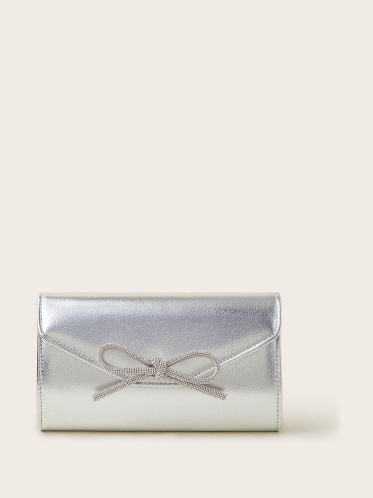 Monsoon Silver Sia Diamante Bow Clutch - Image 1 of 4