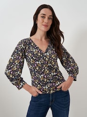 Синий - Crew Clothing Company 3/4 Sleeve Wrap Top - Изображение 1 из 5