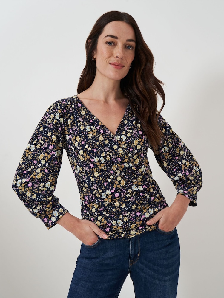 Синий - Crew Clothing Company 3/4 Sleeve Wrap Top - Изображение 1 из 5