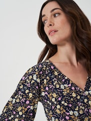 Синий - Crew Clothing Company 3/4 Sleeve Wrap Top - Изображение 4 из 5