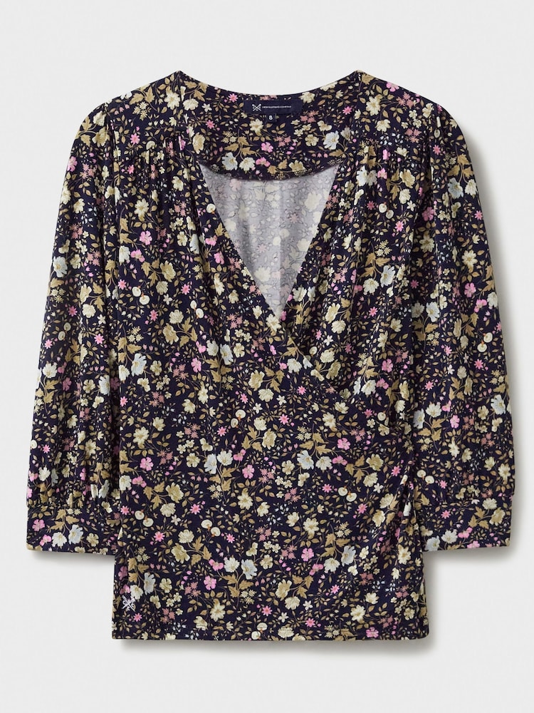 Синий - Crew Clothing Company 3/4 Sleeve Wrap Top - Изображение 5 из 5