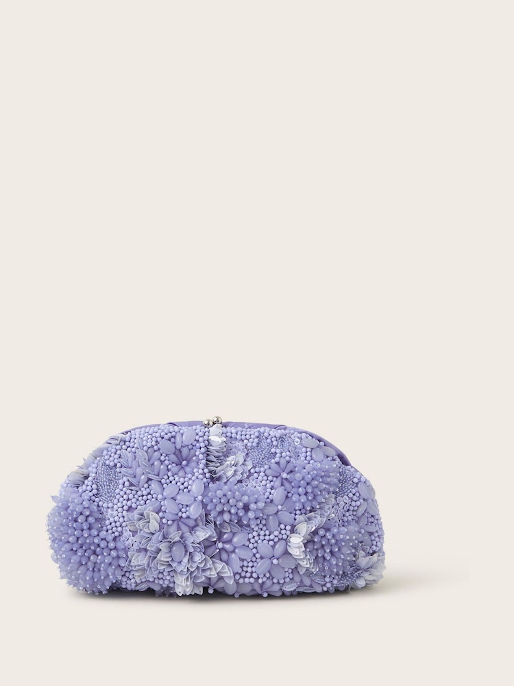 Monsoon Purple Hand-Embellished Floral Clutch - Image 1 of 3