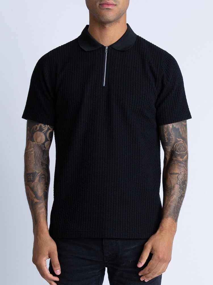 Luke 1977 Waffle On Black Black Polo Shirt - Image 1 of 6