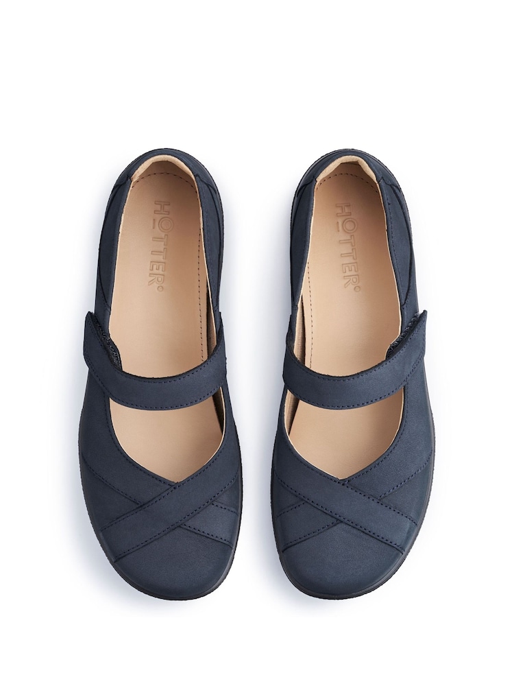Hotter Denim Blue Standard Fit Hope Touch-Fastening Leather Shoes - Image 3 of 4