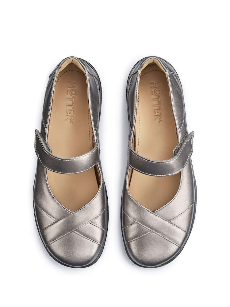 Hotter Pewter Grey Wide Fit Hope Touch-Fastening Leather Shoes - Image 2 of 3