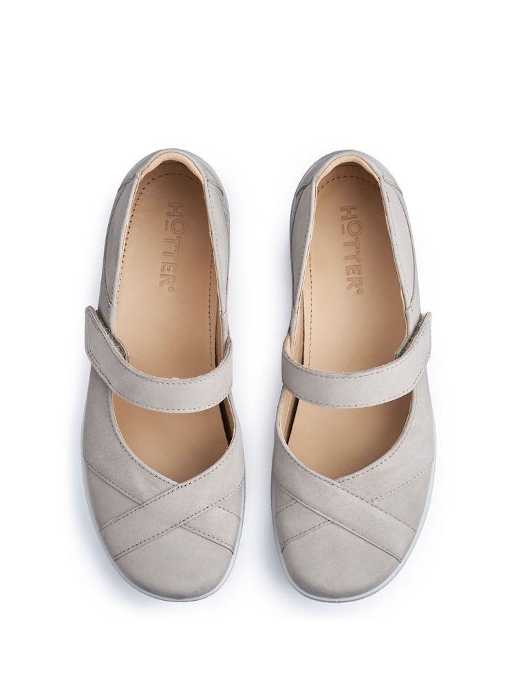 Hotter Flint Grey Wide Fit Hope Touch-Fastening Leather Shoes - Image 4 of 4