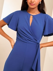 Azul - Mono largo de pernera ancha con lazada lateral y mangas acampanadas de Lipsy - Imagen 3 de 4