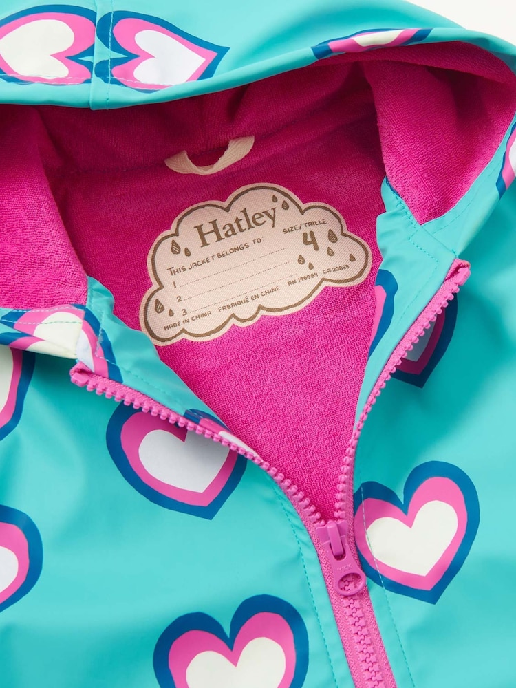 Hatley Blue Hearts Colour Changing Zip-Up Waterproof Rain Jacket - Image 3 of 3