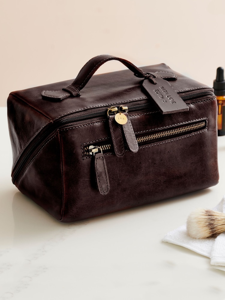 Posh Totty Designs Personalised Leather Lay Flat Wash Brown Bag - Image 2 of 5