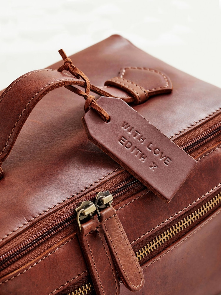 Posh Totty Designs Personalised Leather Lay Flat Wash Brown Bag - Image 4 of 4
