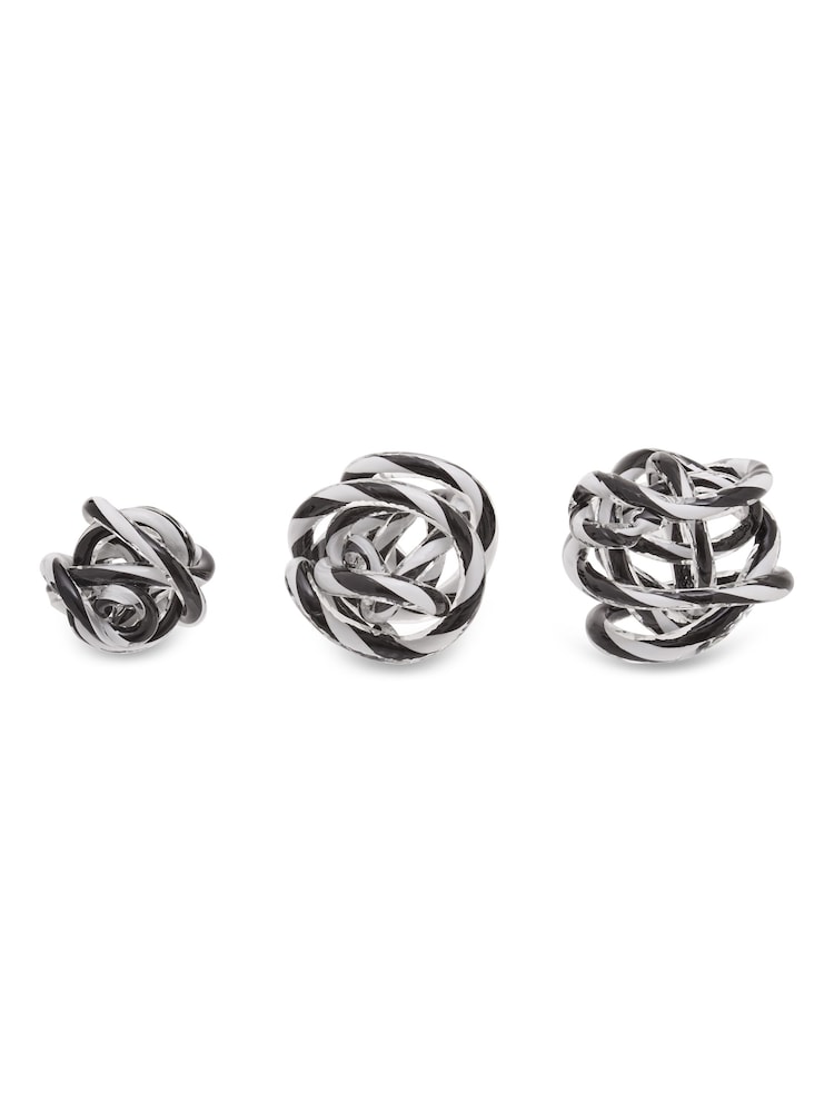 Fifty Five South Black White Set of Three Knotted Glass Ornamnets - Image 1 of 6 Fifty Five South Black White Set of Three Knotted Glass Ornamnets - Image 1 of 6