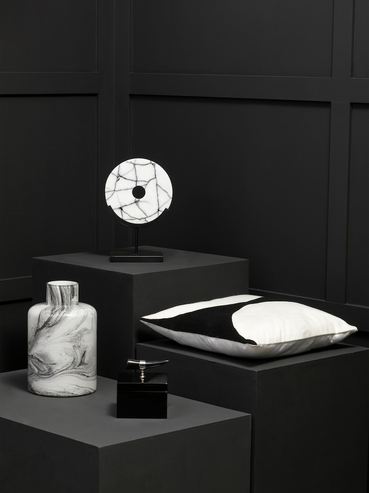 Fifty Five South Black/White Marmara Marble Sculpture on Iron Ornaments Stand - Image 1 of 6