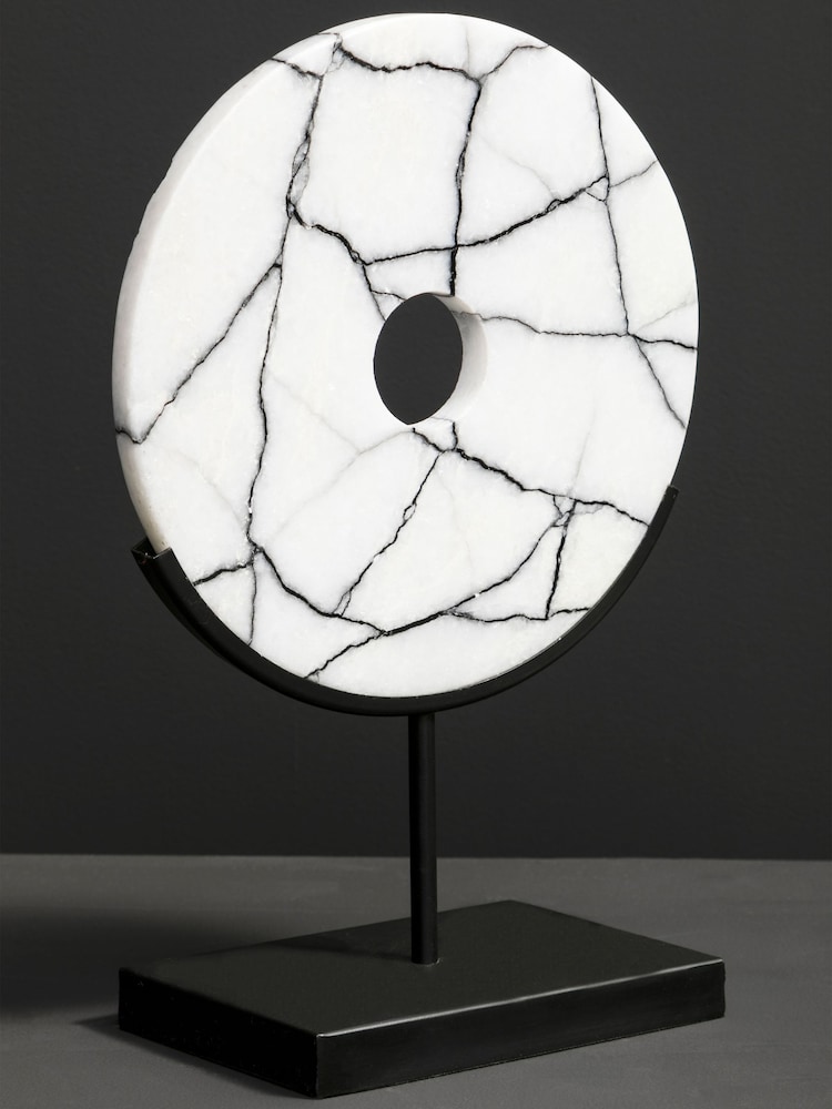 Fifty Five South Black/White Marmara Marble Sculpture on Iron Ornaments Stand - Image 2 of 6