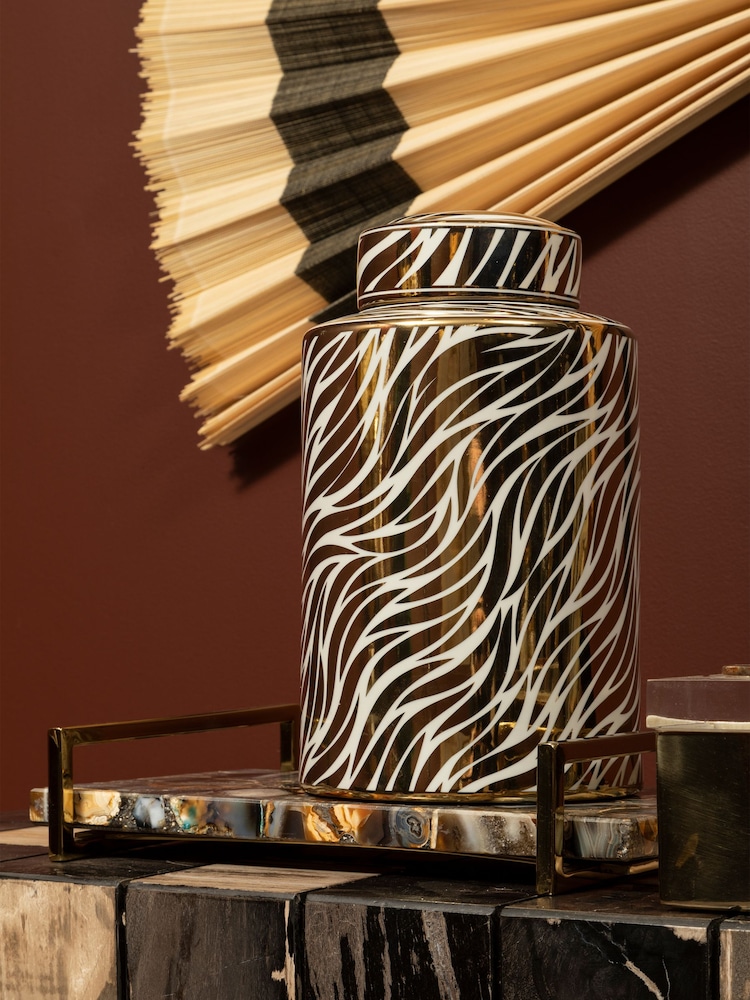 Fifty Five South White Gold Doria Ceramic Jar - Image 2 of 6 Fifty Five South White Gold Doria Ceramic Jar - Image 2 of 6