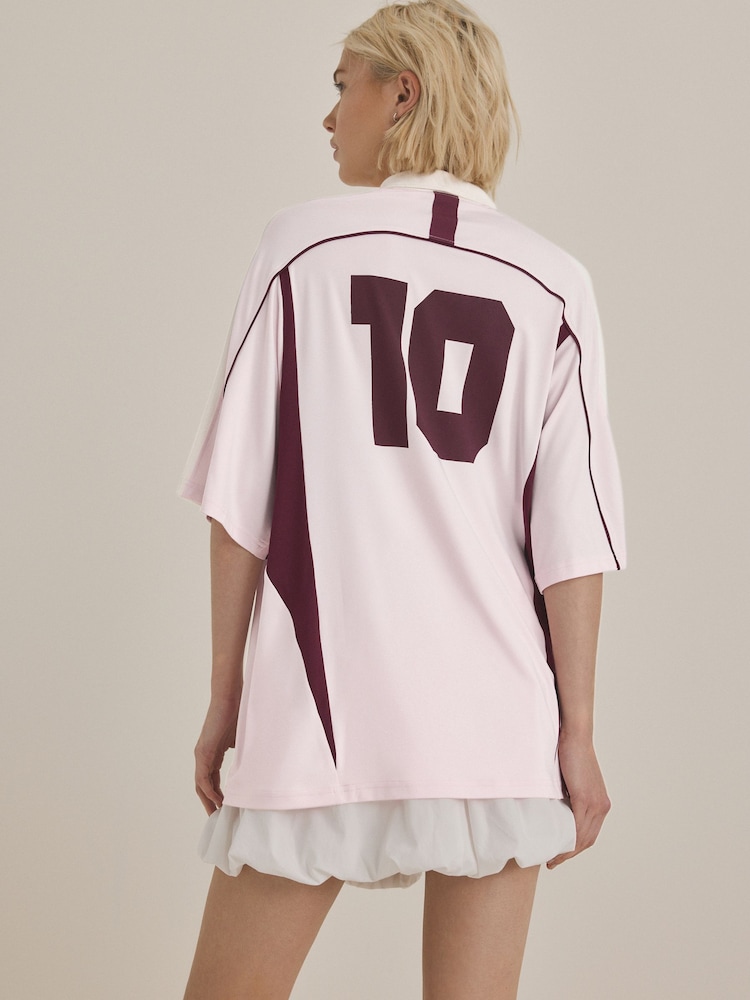 Pink/Red - Retro Football T-Shirt - Image 2 of 8 Pink/Red - Retro Football T-Shirt - Image 2 of 8