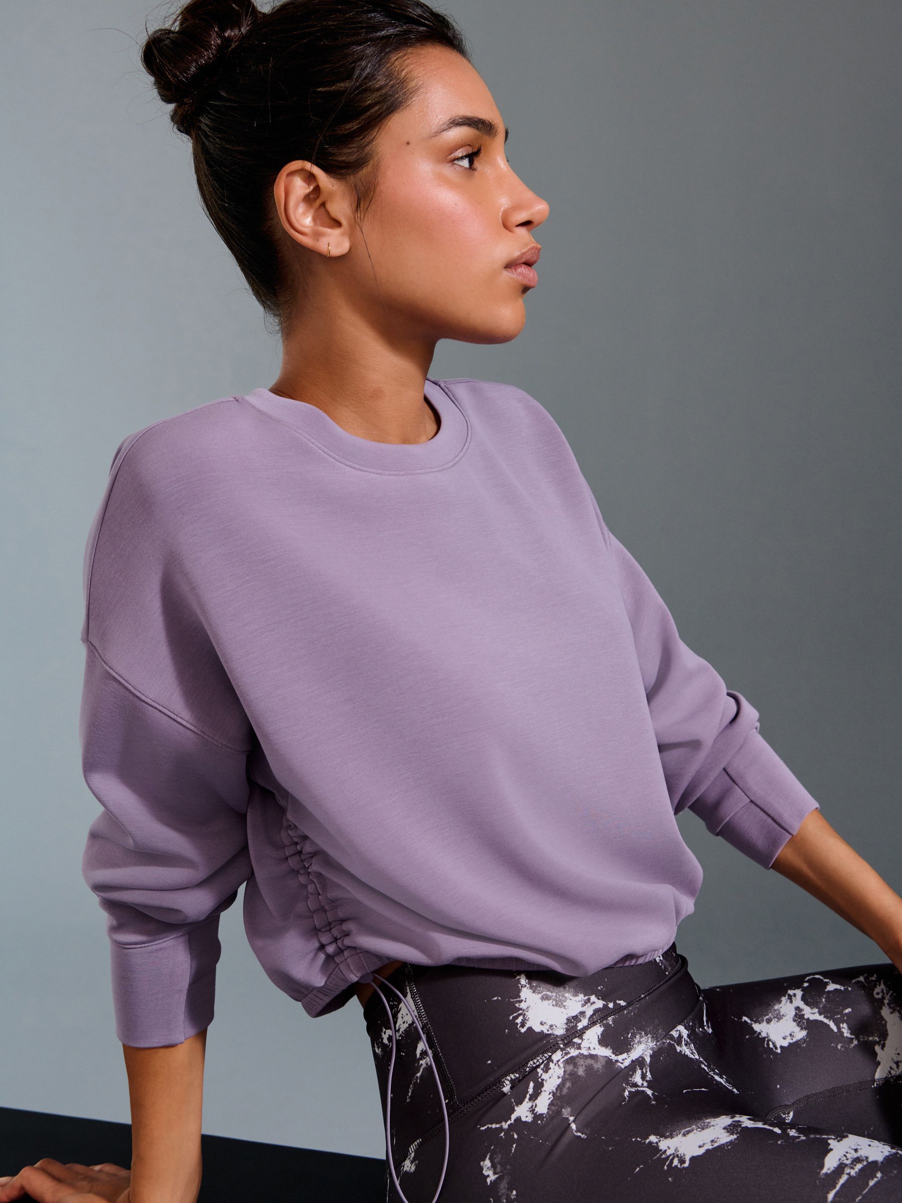 独特な Buy from Sweatshirt Detail Side Ruched Blend Modal Purple ニットコート