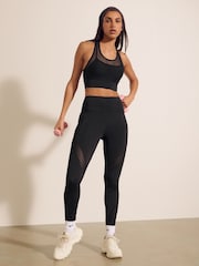 Black Mesh Power Active Sports Leggings - Image 1 of 8