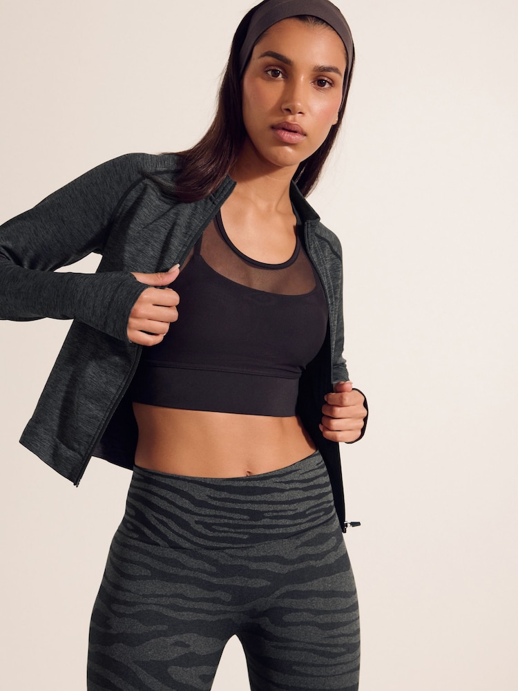 Charcoal Grey Seamless Active Zip Through Yoga Jacket - Image 1 of 8