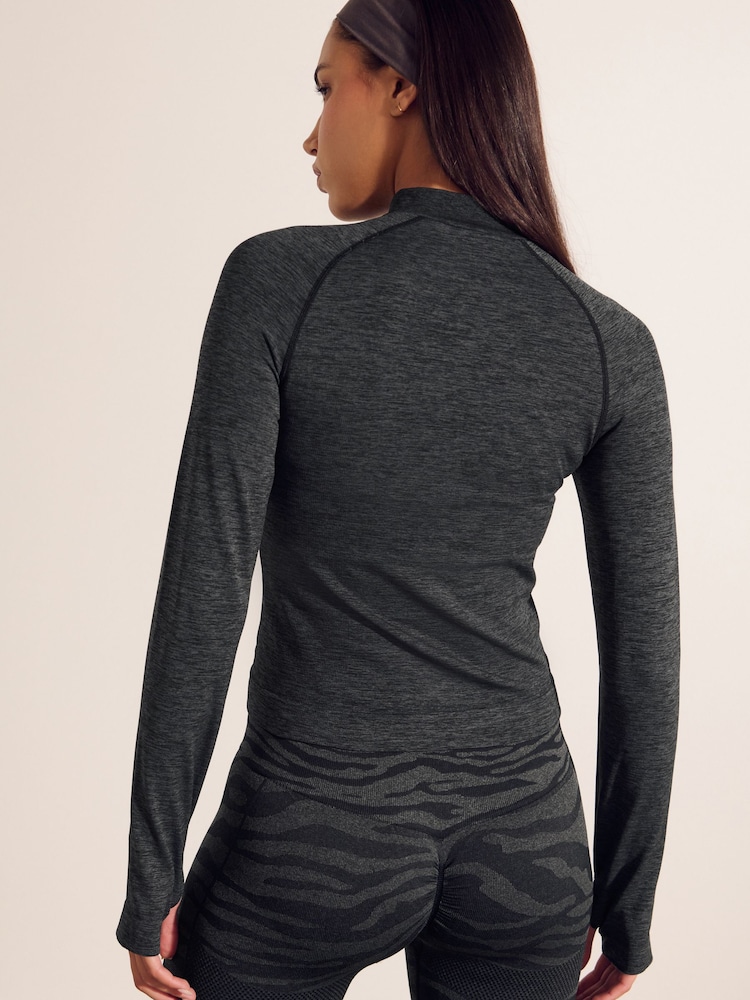 Gris de charbon de bois - Veste de yoga active zippée sans coutures - Image 4 of 8