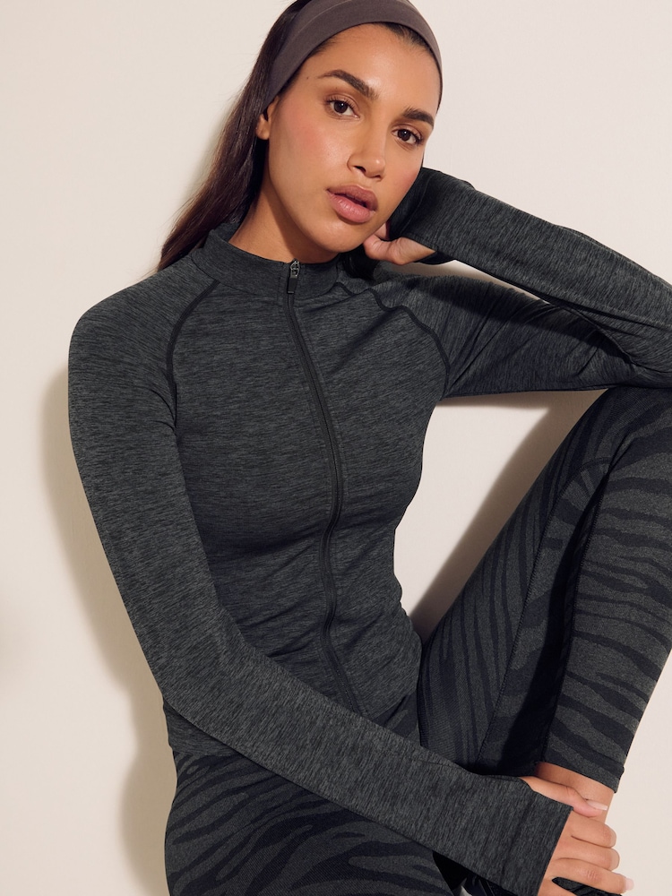 Gris de charbon de bois - Veste de yoga active zippée sans coutures - Image 5 of 8
