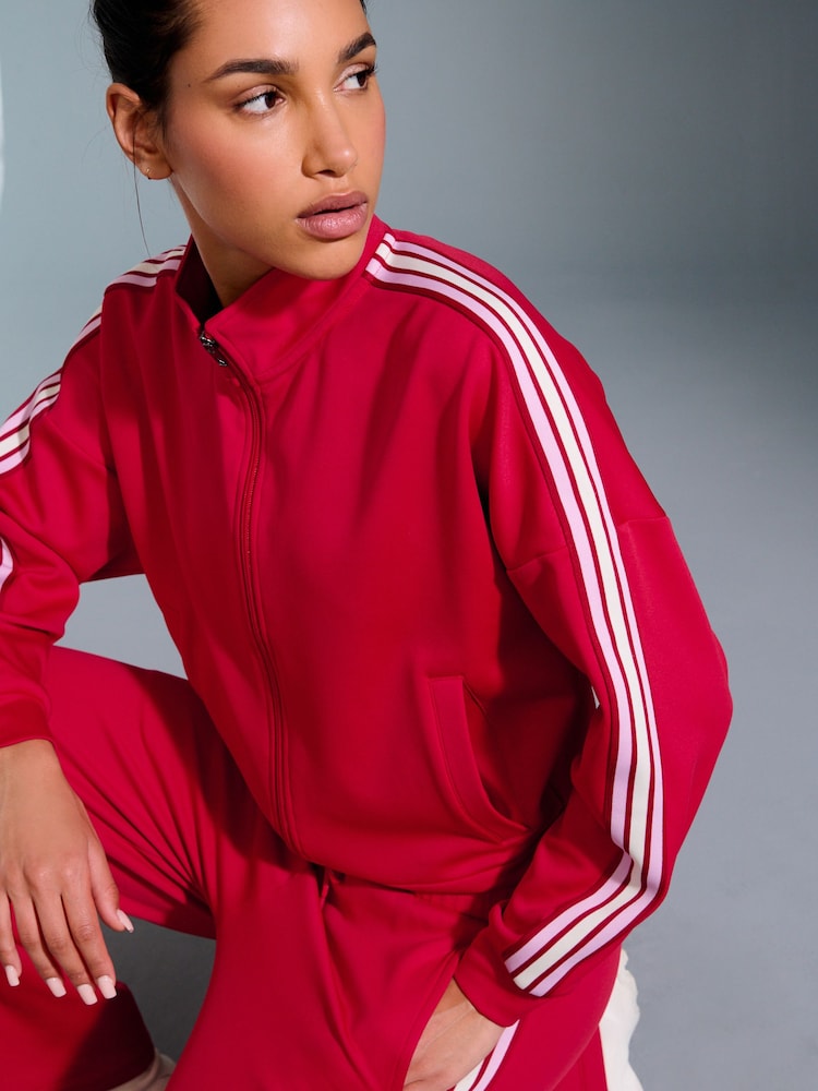 Red Retro Tracksuit Jacket with Contrast Piping - Image 5 of 10
