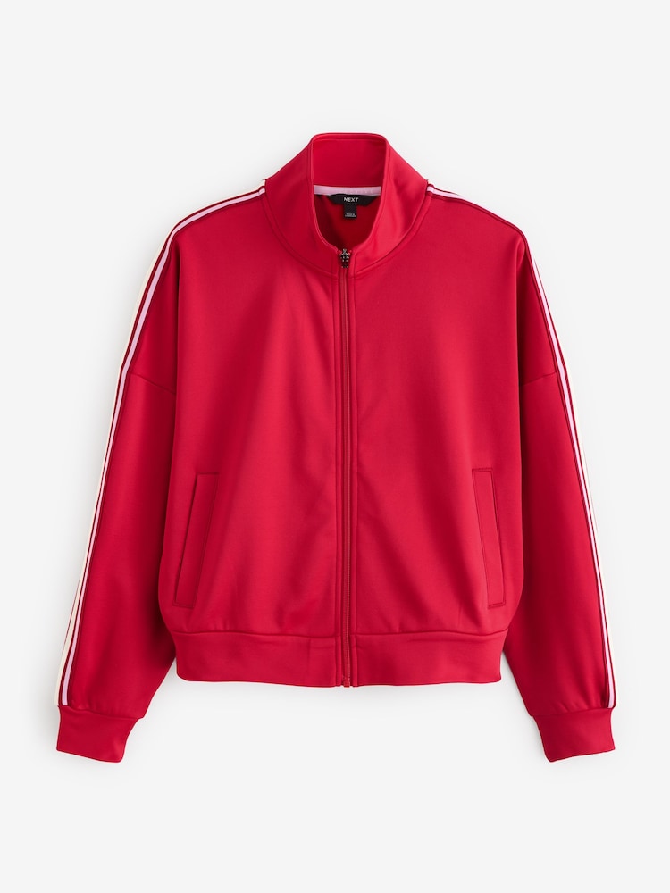 Red Retro Tracksuit Jacket with Contrast Piping - Image 6 of 10