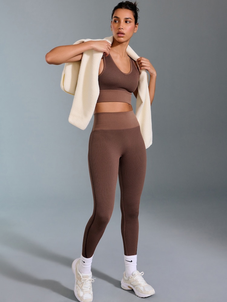 Brown Seamless Waffle Sports Leggings - Image 1 of 9