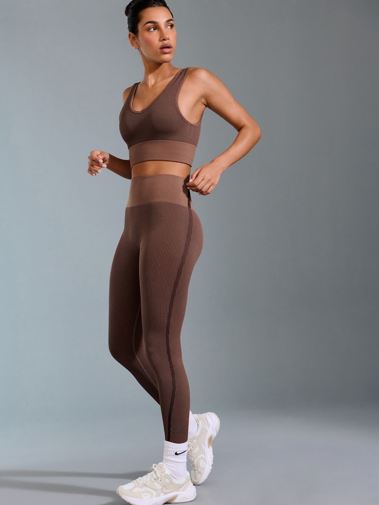 Brown Seamless Waffle Sports Leggings - Image 4 of 9