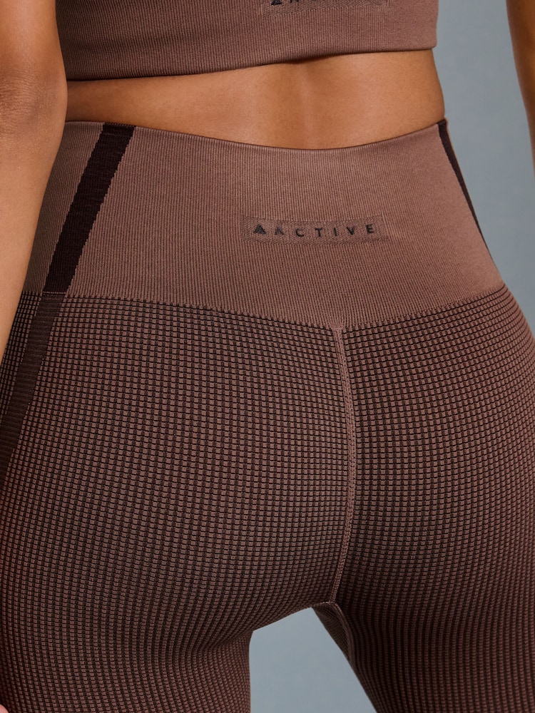 Brown Seamless Waffle Sports Leggings - Image 6 of 9