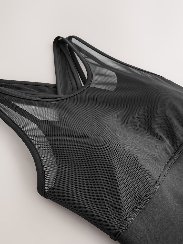 Black Power Active Sports Bra with Mesh Layer - Image 7 of 8