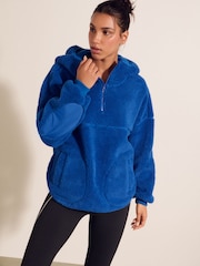 Cobalt Blue Hooded Elbow Patch Borg Fleece Jacket - Image 2 of 8