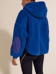 Cobalt Blue Hooded Elbow Patch Borg Fleece Jacket - Image 3 of 8