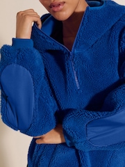 Cobalt Blue Hooded Elbow Patch Borg Fleece Jacket - Image 4 of 8