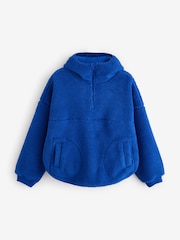 Cobalt Blue Hooded Elbow Patch Borg Fleece Jacket - Image 5 of 8