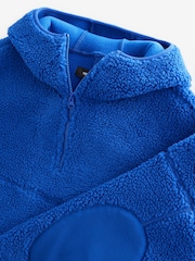 Cobalt Blue Hooded Elbow Patch Borg Fleece Jacket - Image 6 of 8