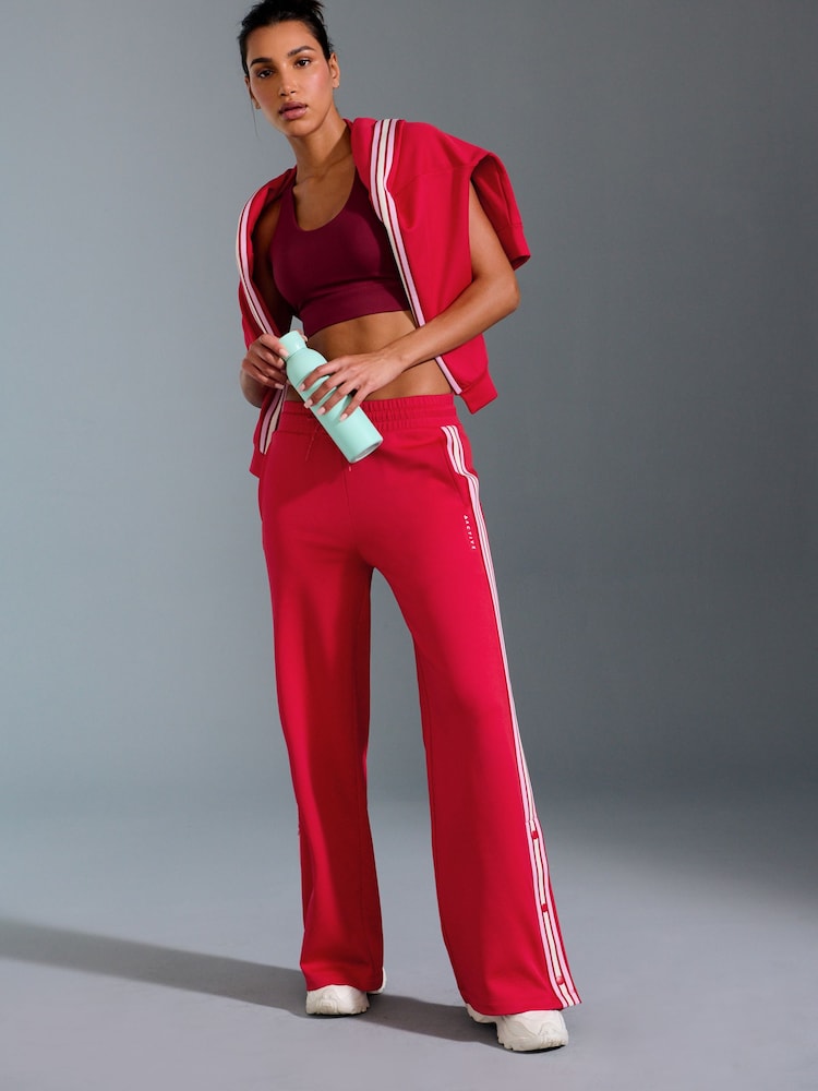 Red Retro Tracksuit Joggers with Contrast Piping - Image 1 of 8