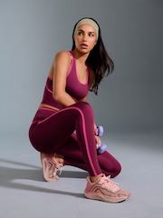 Piped Burgundy Red Power Active Sports Leggings - Image 1 of 8