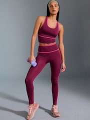 Piped Burgundy Red Power Active Sports Leggings - Image 2 of 8