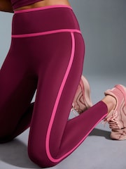 Piped Burgundy Red Power Active Sports Leggings - Image 5 of 8