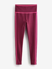 Piped Burgundy Red Power Active Sports Leggings - Image 7 of 8