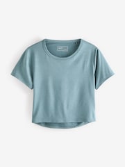 Teal Blue Yoga Sports Short Sleeve Top with Open Back - Image 7 of 9