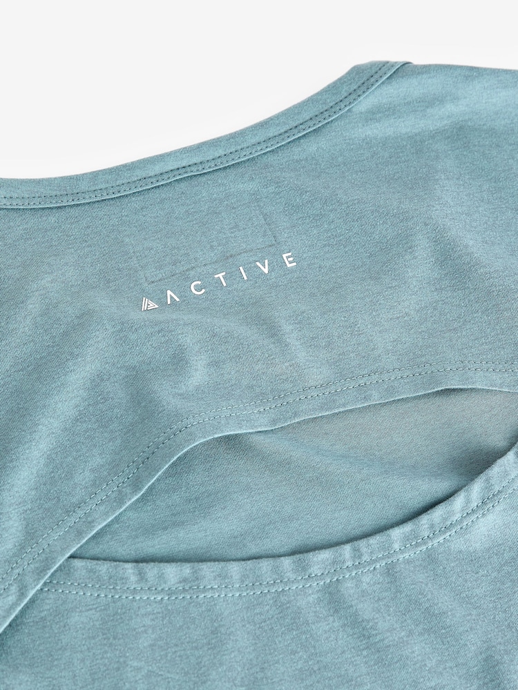 Teal Blue Yoga Sports Short Sleeve Top with Open Back - Image 9 of 9