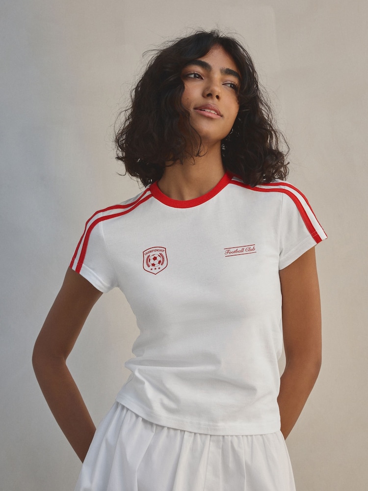 White Baby Retro Graphic Football 100% Cotton T-Shirt - Image 4 of 8