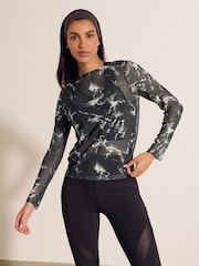 Estampado - Marble Print Mesh Long Sleeve Top - Imagen 1 de 7