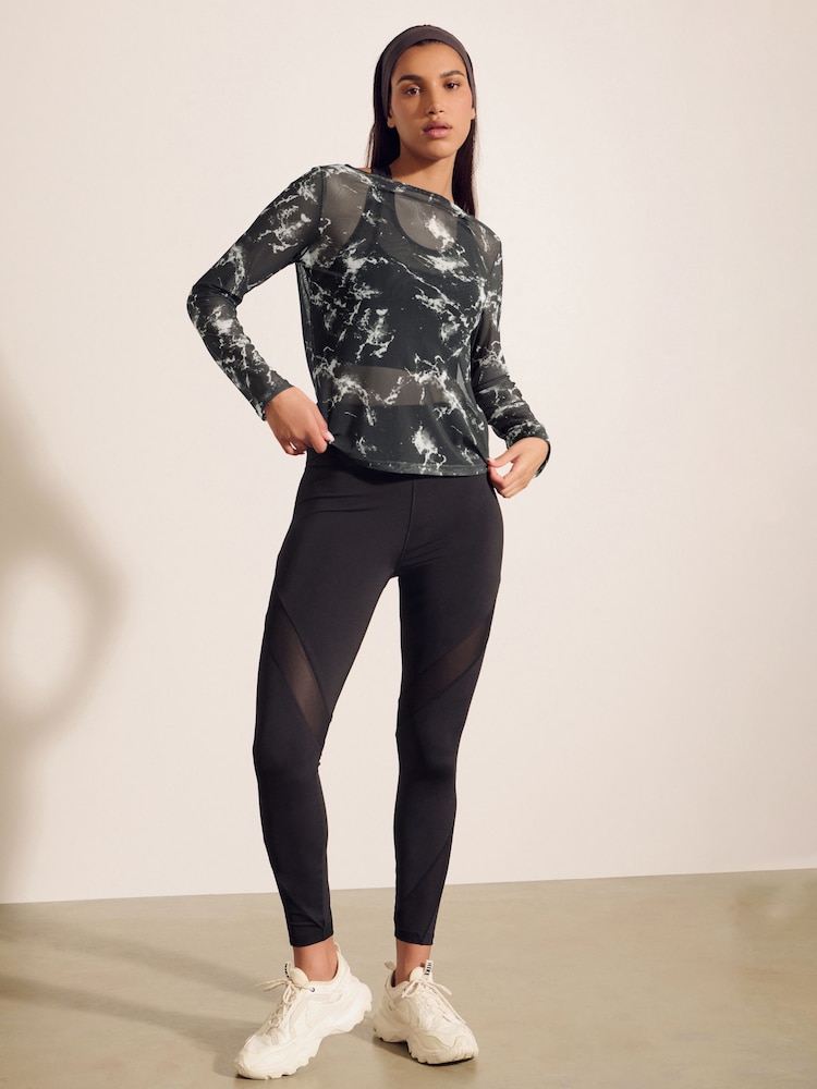 Estampado - Marble Print Mesh Long Sleeve Top - Imagen 2 de 7